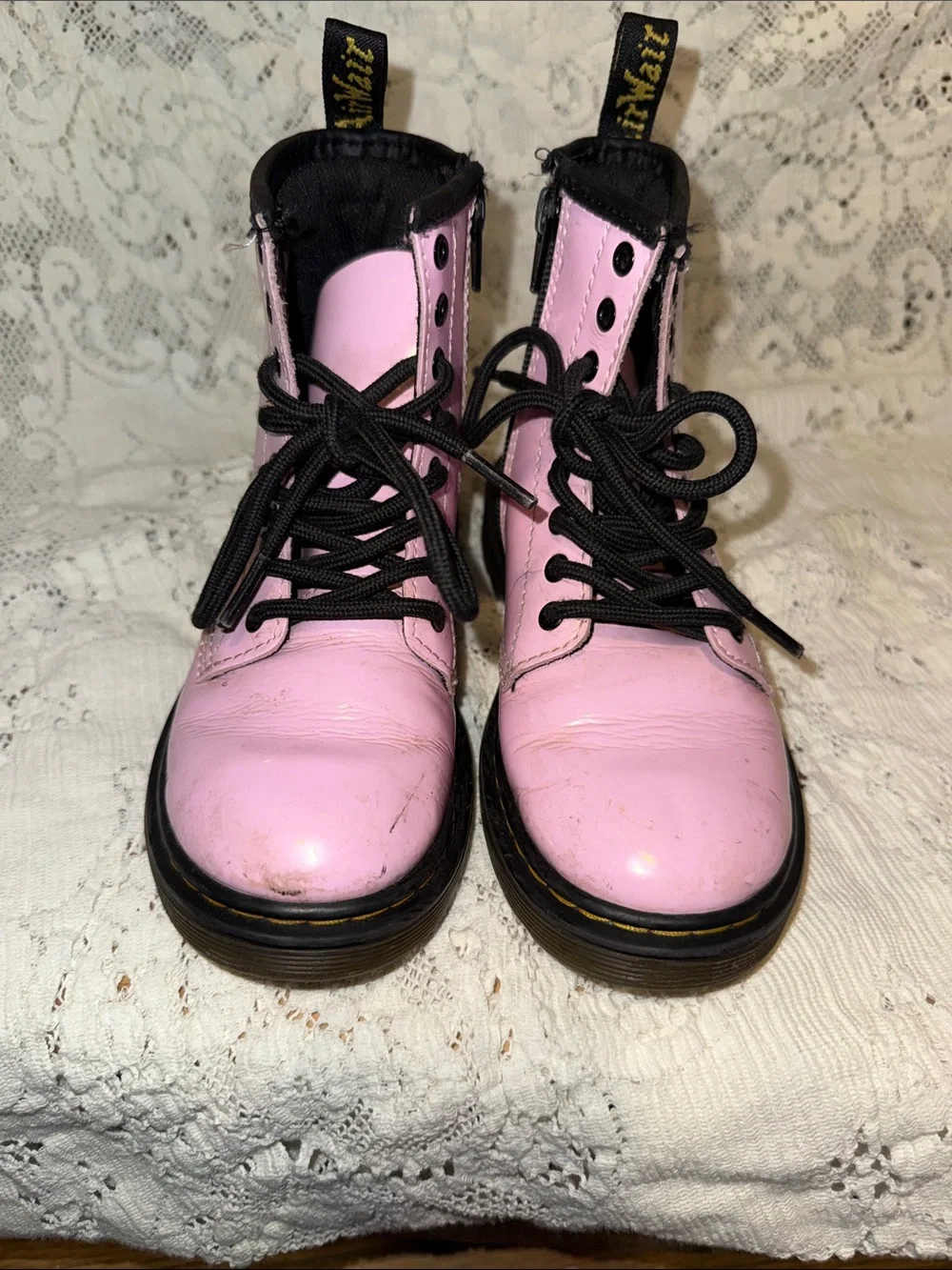 Dr. Martens Pink Lace-Up Kids Combat Boots